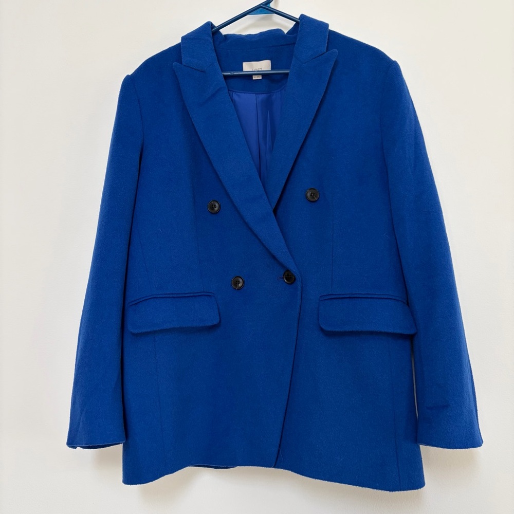 Loft Wool Poly Blend Cobalt Blue Blazer Jacket Size 14